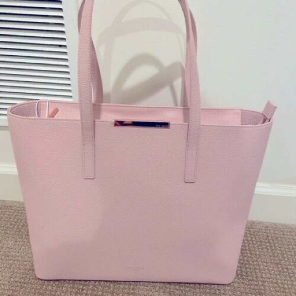 TED BAKER LIGHT PINK LEATHER TOTE SAARER ZIPPED SHOPPER
